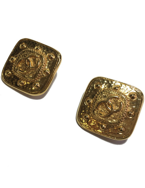 Clips d'oreille CHANEL vintage en métal doré