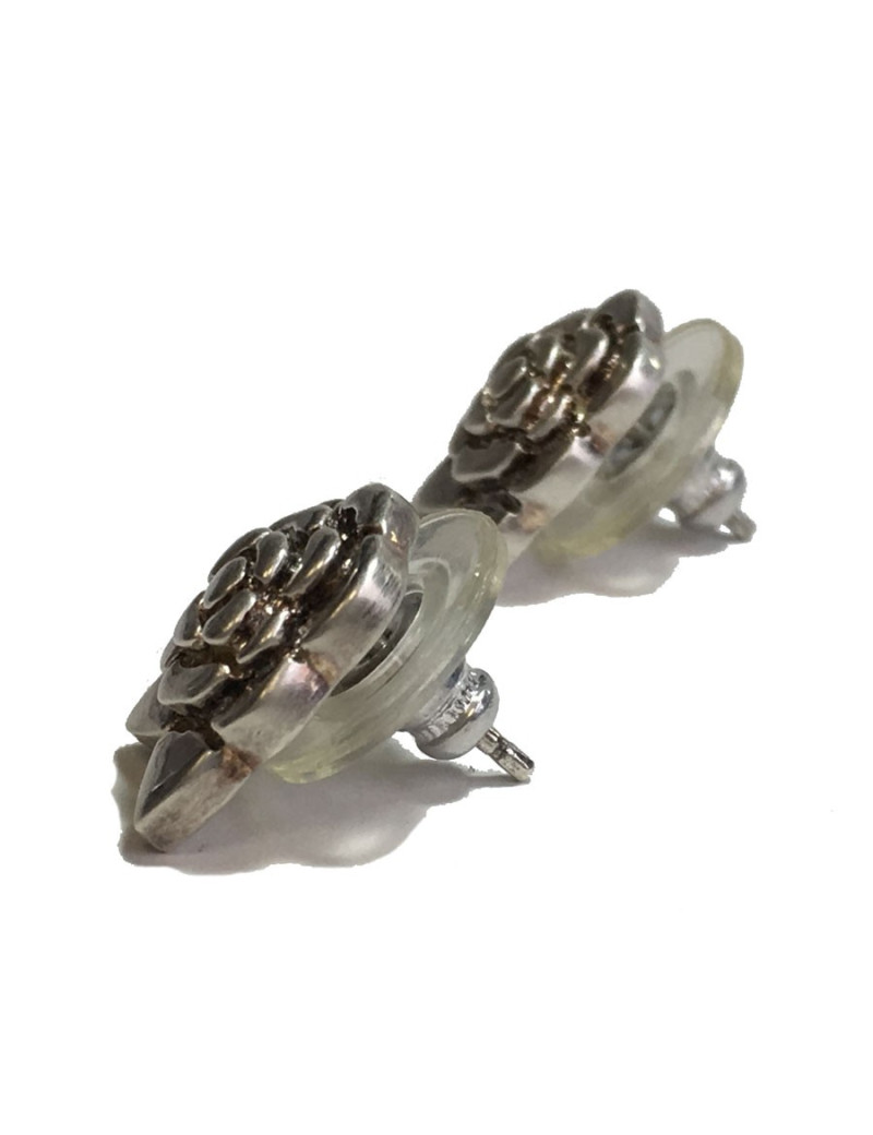 CHANEL cammellia silver sterling studs earrings