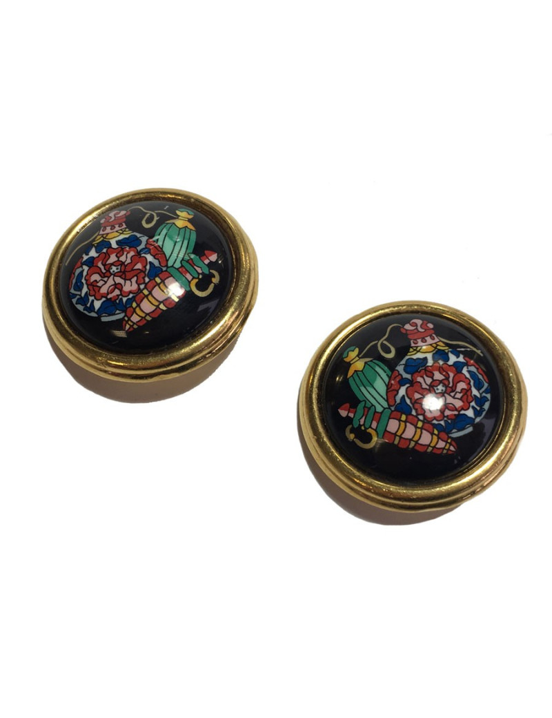 Clips d'oreille HERMÈS en émail noir