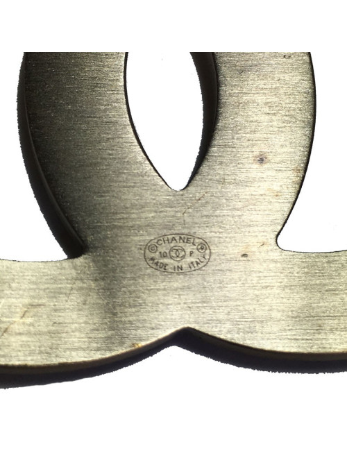 Broche CHANEL CC en strass et métal doré or pâle