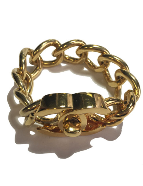 Bracelet CHANEL CC en maille en métal doré