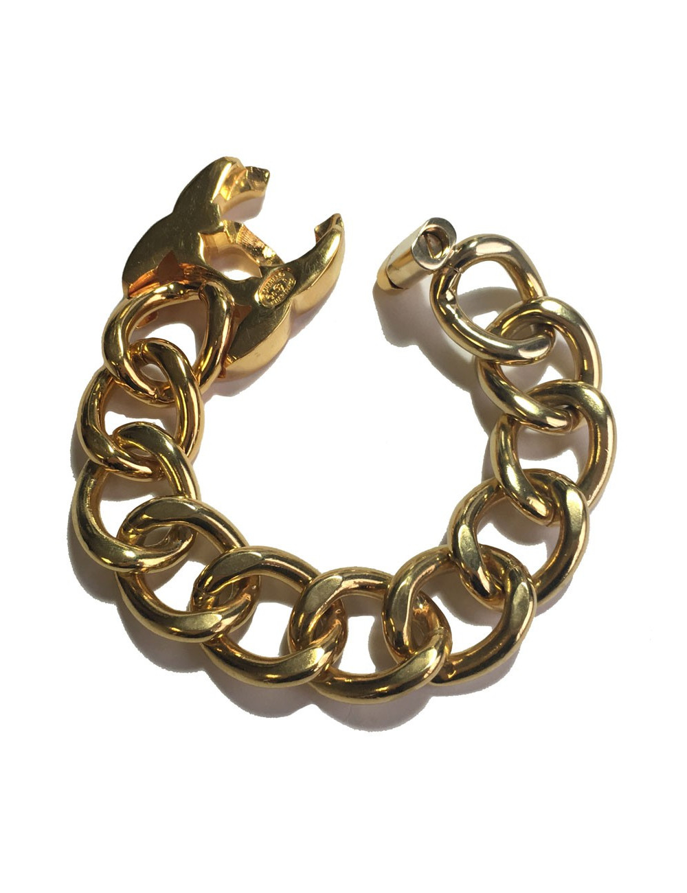 Bracelet CHANEL CC en maille en métal doré