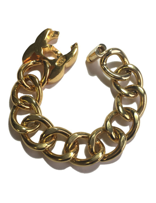 Bracelet CHANEL CC en maille en métal doré