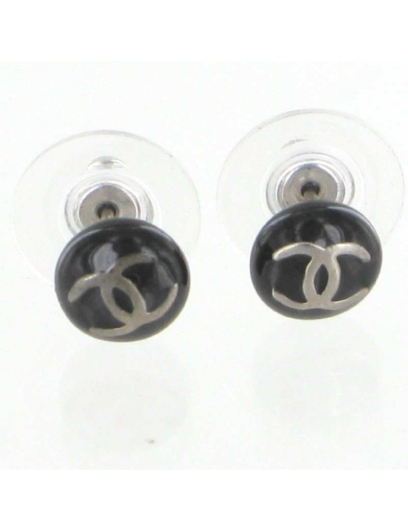 Clous d'oreilles émaillés noir CHANEL