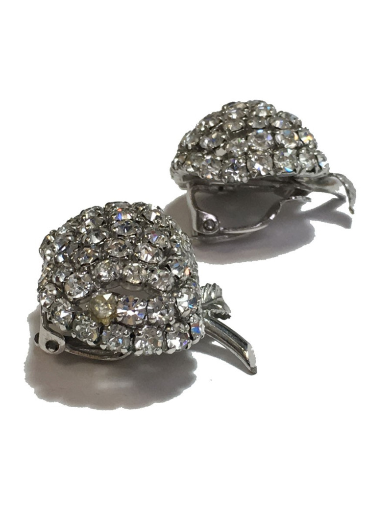  Parure DIOR  boucles d'oreille + broche vintage en strass glamour