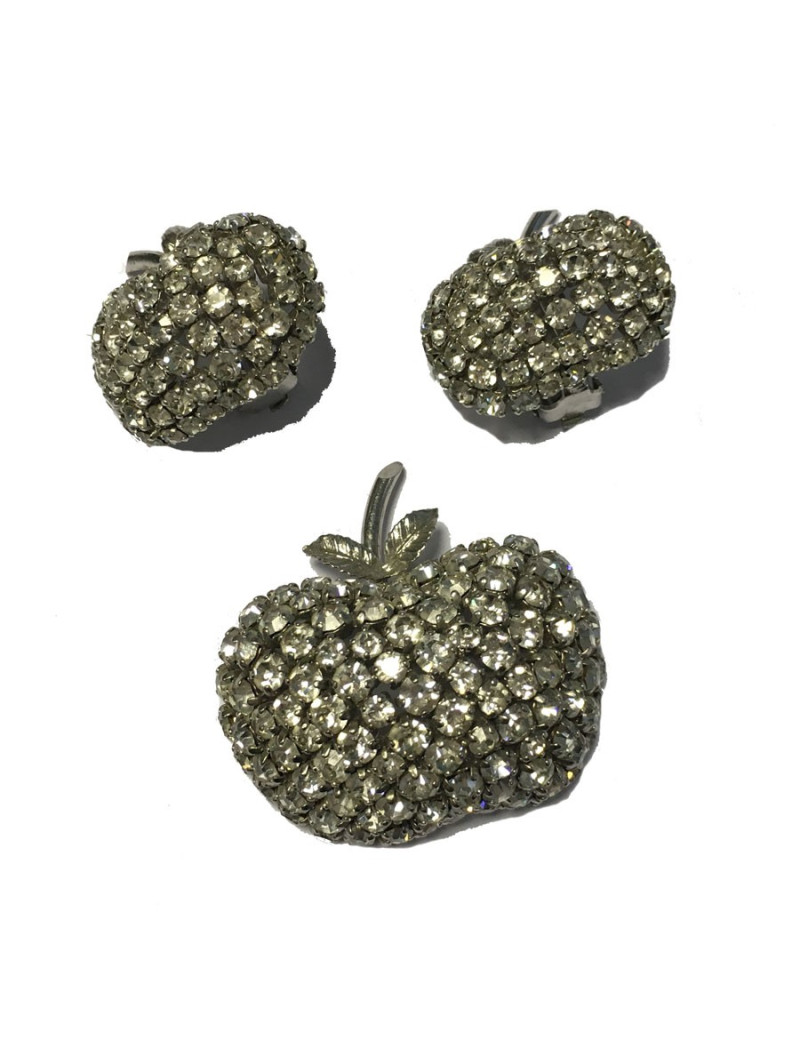  Parure DIOR  boucles d'oreille + broche vintage en strass glamour