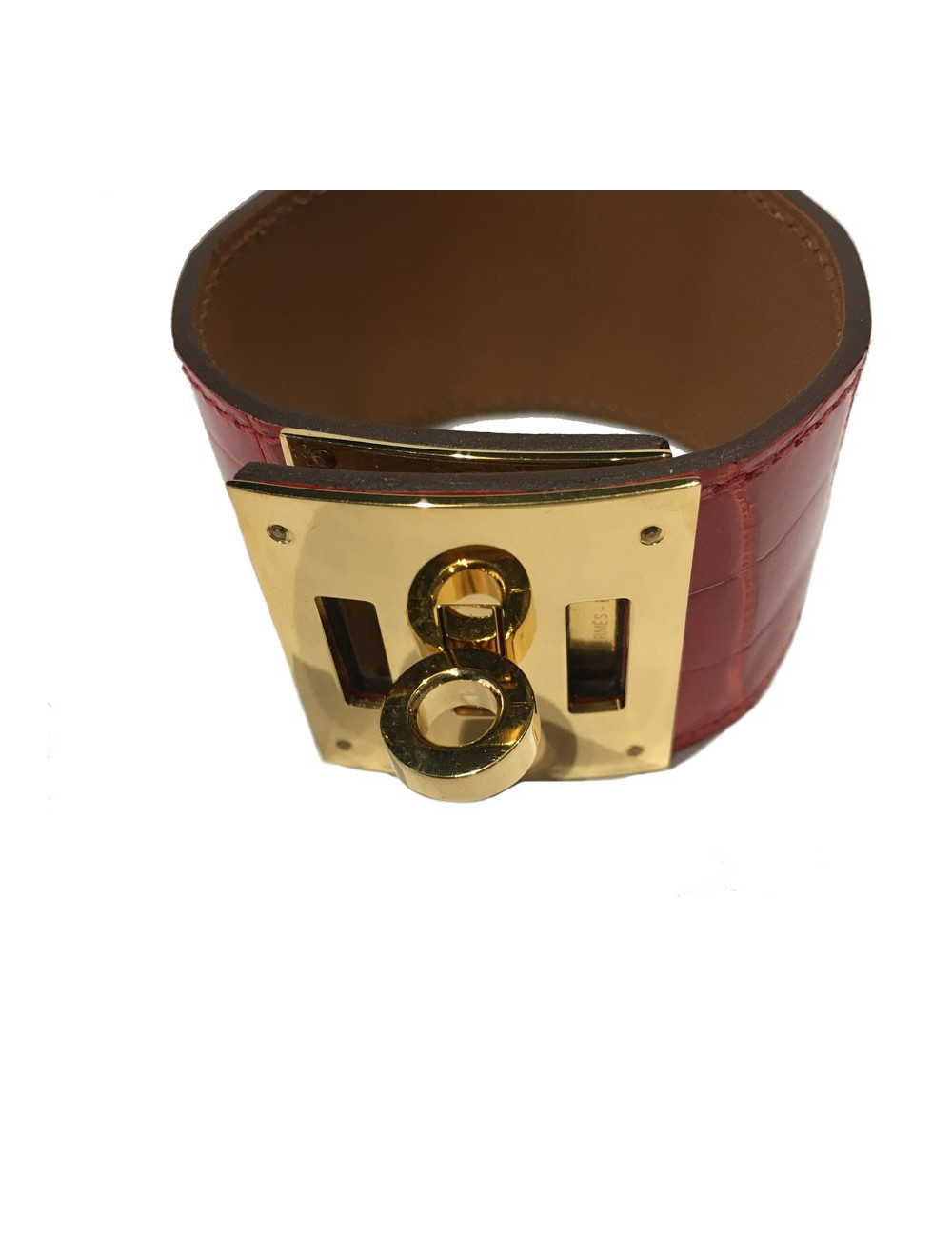 XXX cufflinks HERMÈS "Kelly dog" alligator geranium and gold metal color