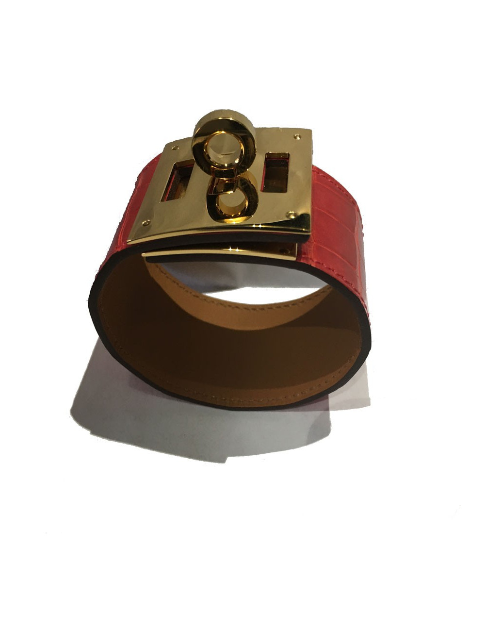 XXX cufflinks HERMÈS "Kelly dog" alligator geranium and gold metal color