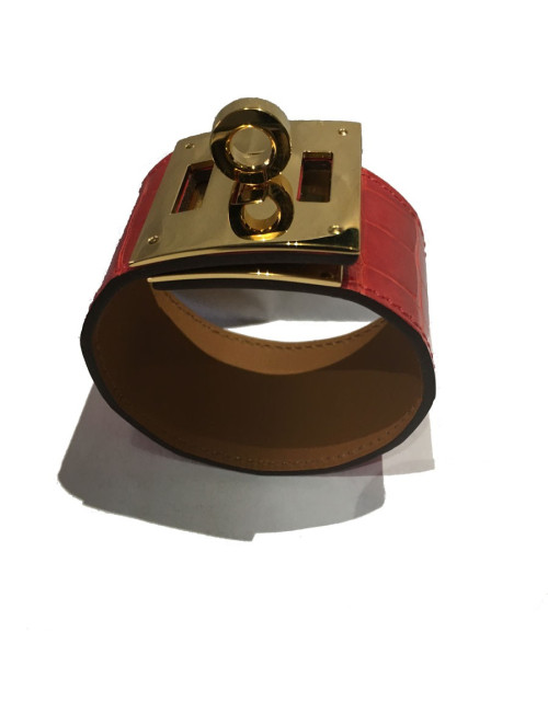 XXX cufflinks HERMÈS "Kelly dog" alligator geranium and gold metal color