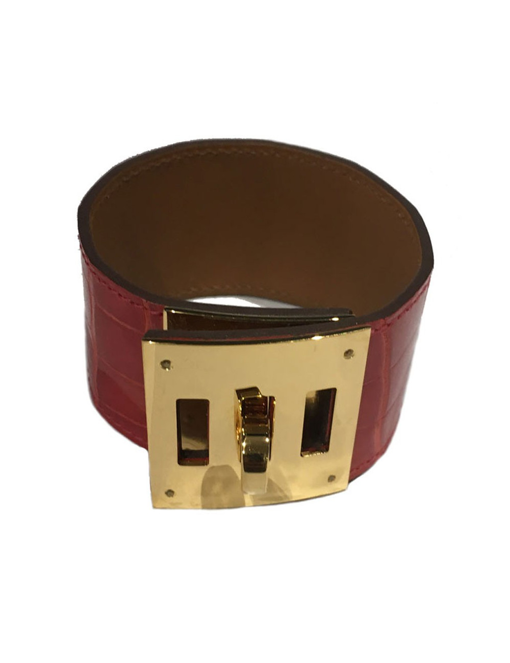 XXX cufflinks HERMÈS "Kelly dog" alligator geranium and gold metal color