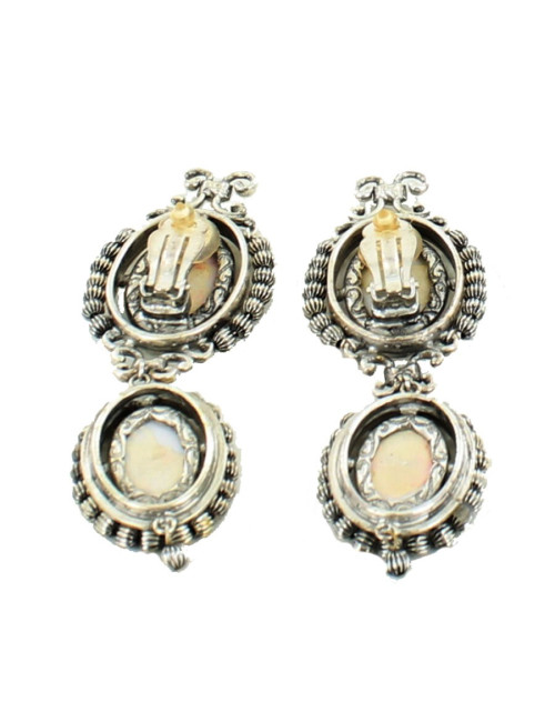 CHRISTIAN DIOR set necklace and clip-on earrings in aged silver metal