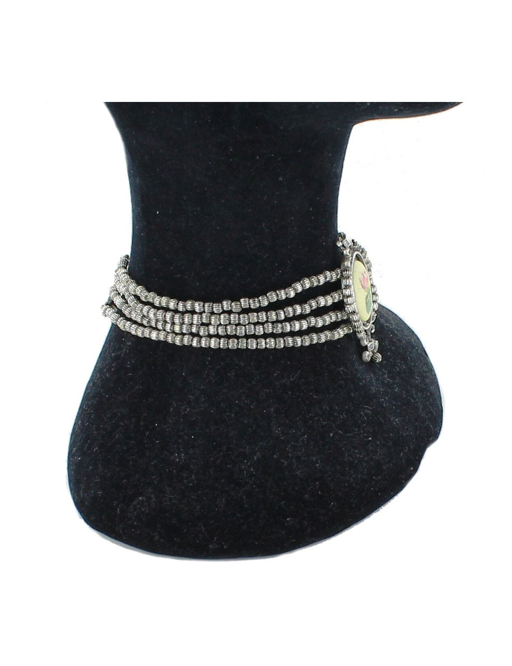 CHRISTIAN DIOR set necklace and clip-on earrings in aged silver metal