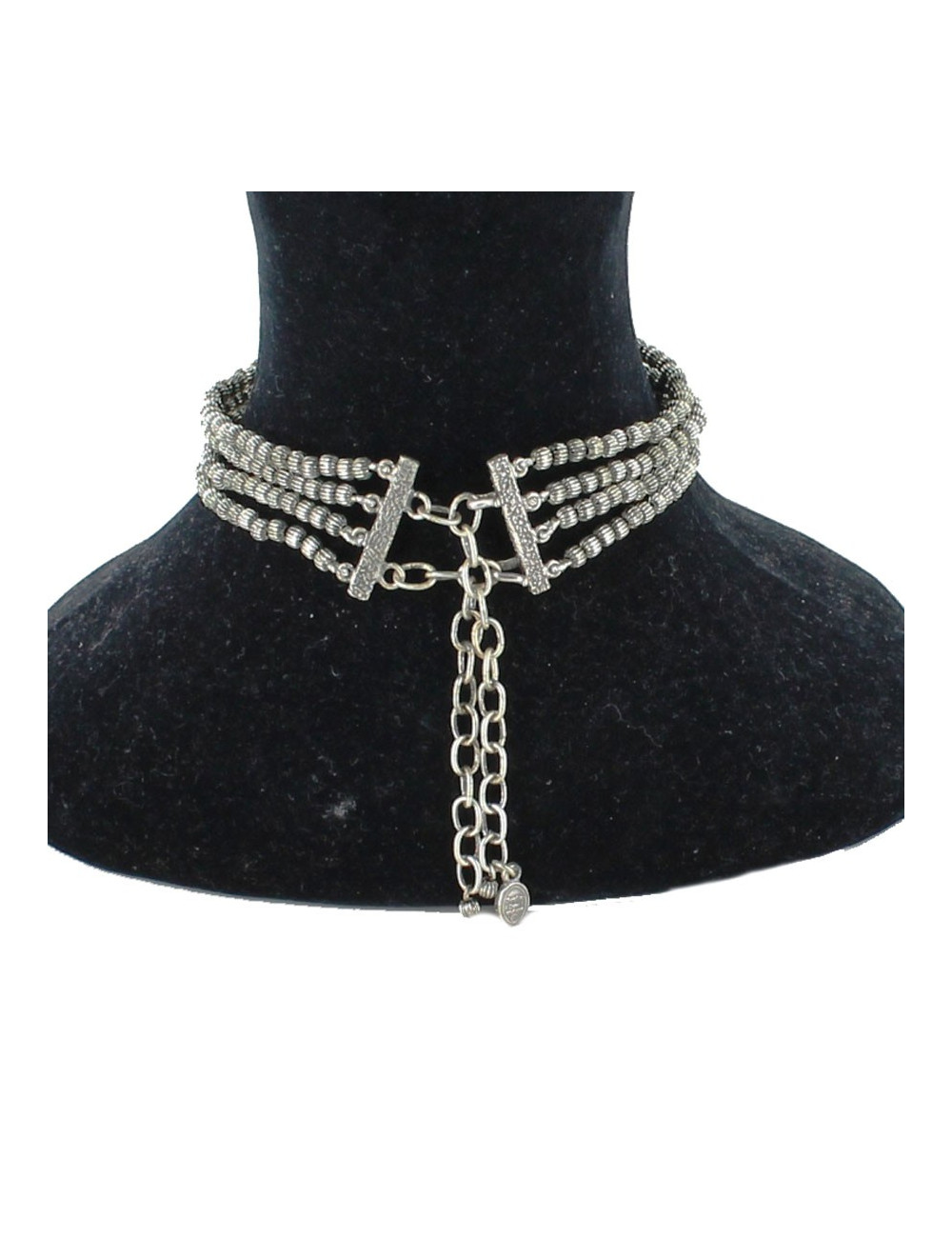 CHRISTIAN DIOR set necklace and clip-on earrings in aged silver metal