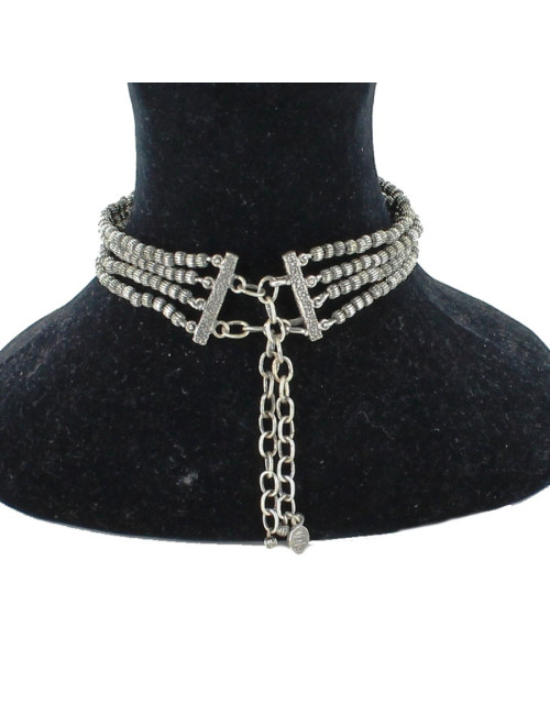 CHRISTIAN DIOR set necklace and clip-on earrings in aged silver metal