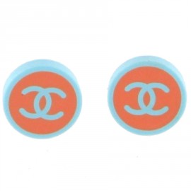 CHANEL clip-on earrings in blue and coral resin
