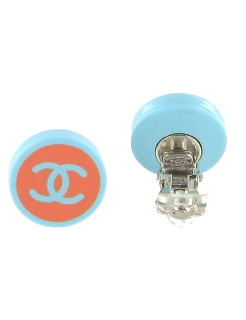 CHANEL clip-on earrings in blue and coral resin