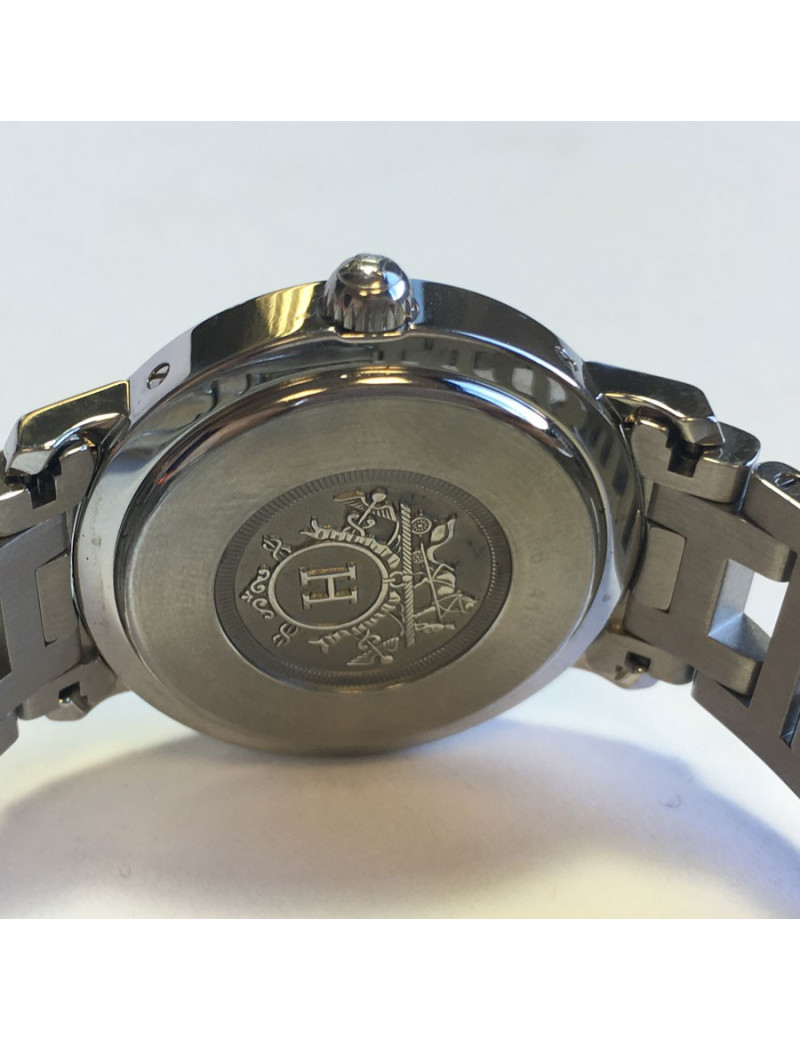 HERMES Clipper watch, medium size, pearlescent blue face