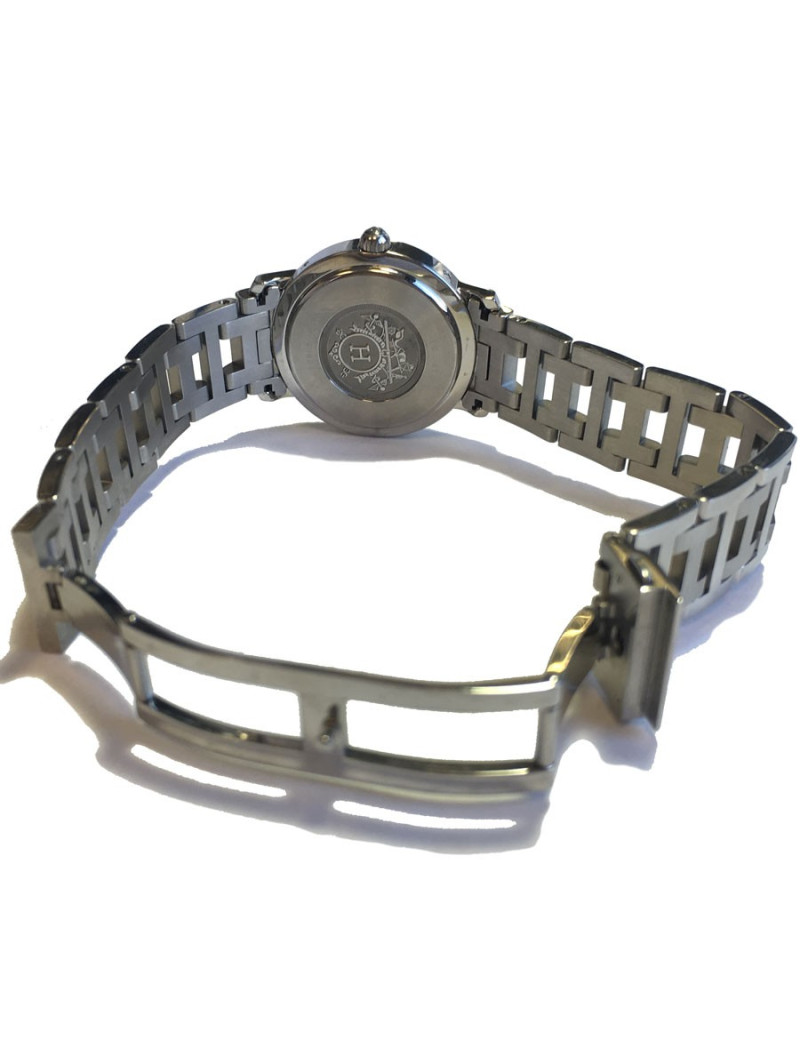 HERMES Clipper watch, medium size, pearlescent blue face