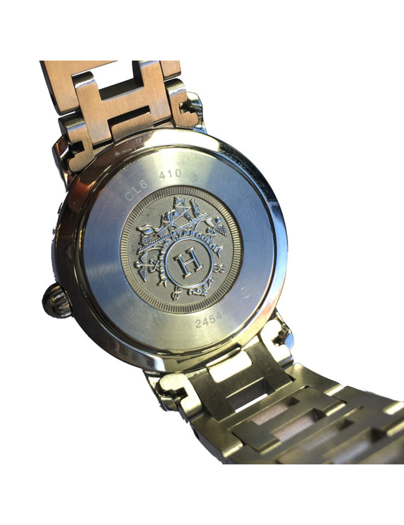 HERMES Clipper watch, medium size, pearlescent blue face