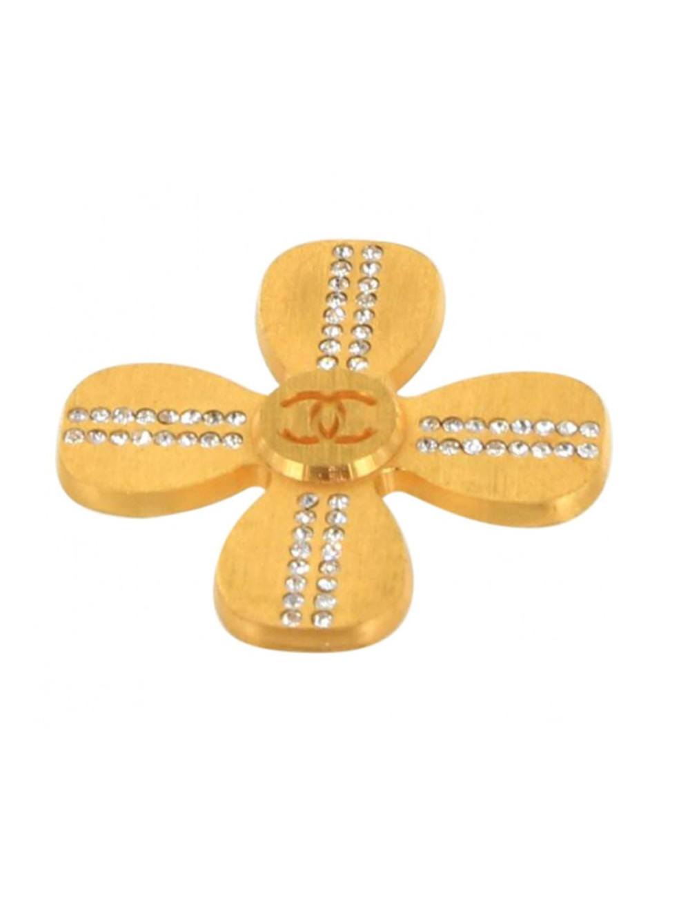 broche CHANEL croix dorée strass