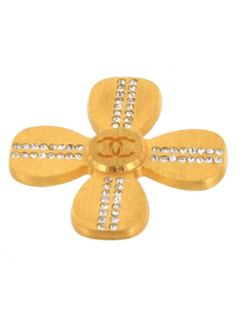 broche CHANEL croix dorée strass