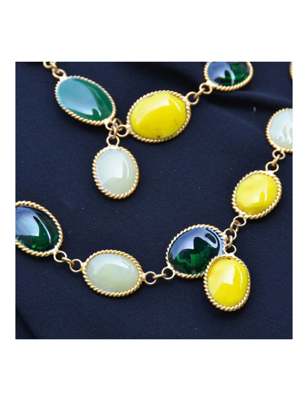 MARGUERITE DE VALOIS "Waterfalls" necklace in green and yellow gradient molten glass