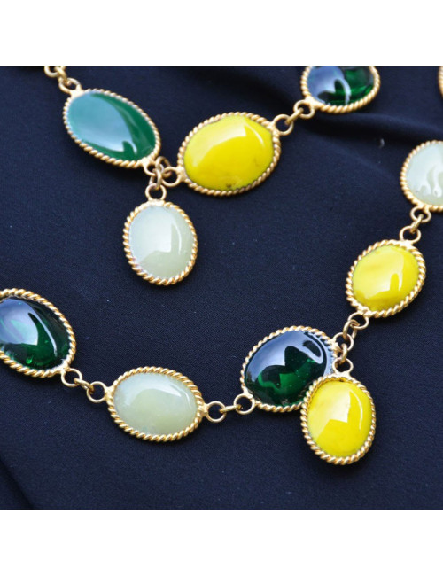 MARGUERITE DE VALOIS "Waterfalls" necklace in green and yellow gradient molten glass