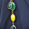 Saltire cabochons MARGUERITE DE VALOIS in yellow and emerald green glass