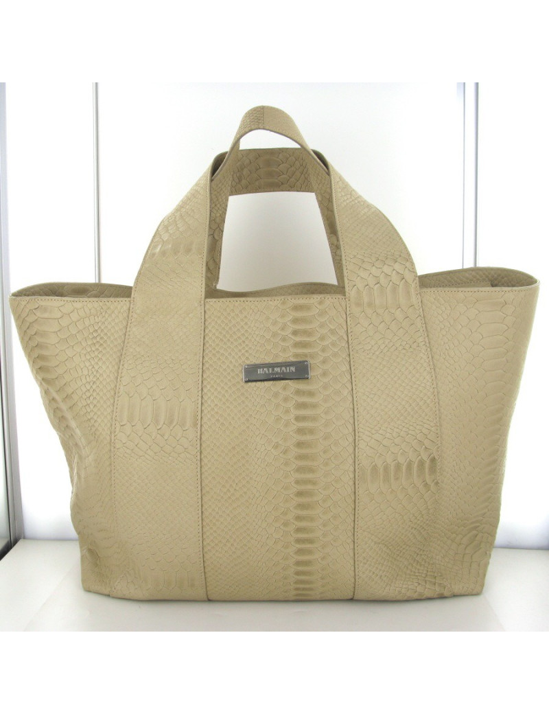 Cabas en cuir façon python beige BALMAIN