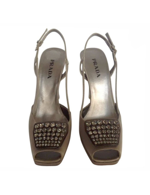 Sandales hautes PRADA T39.5 satin argenté