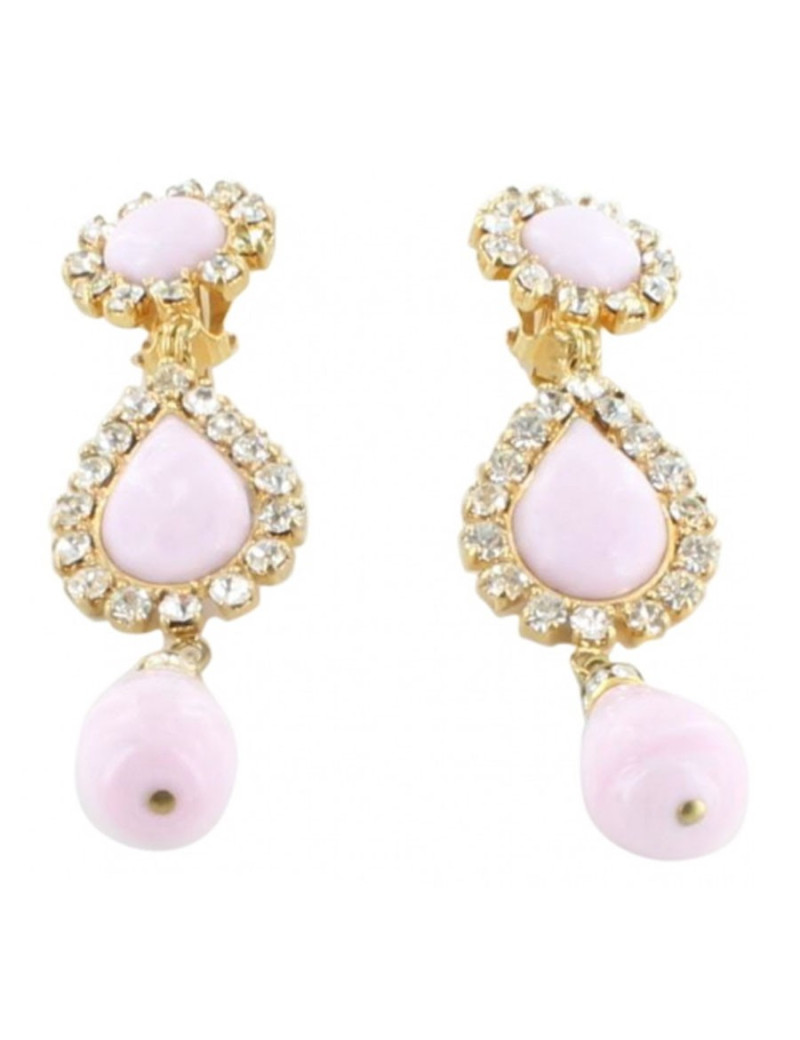 Clips d'oreilles MARGUERITE de VALOIS gold, pâte de verre rose et strass