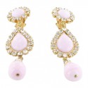 MARGUERITE de VALOIS clip-on earrings in pale pink molten glass, rhinestones and gilt metal