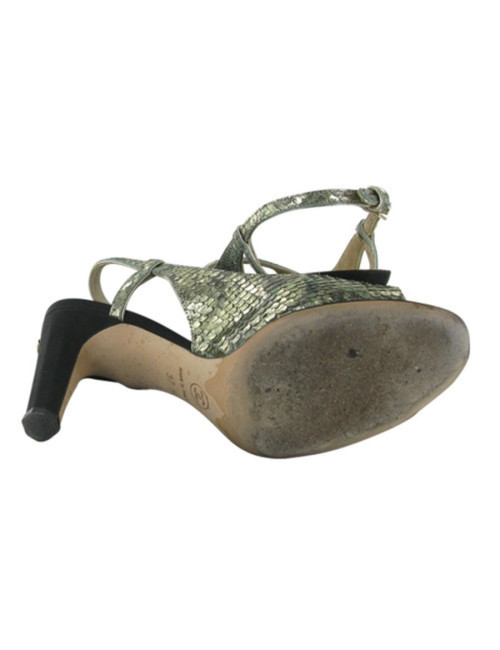 Sandales T 37 CHANEL en python gris argent