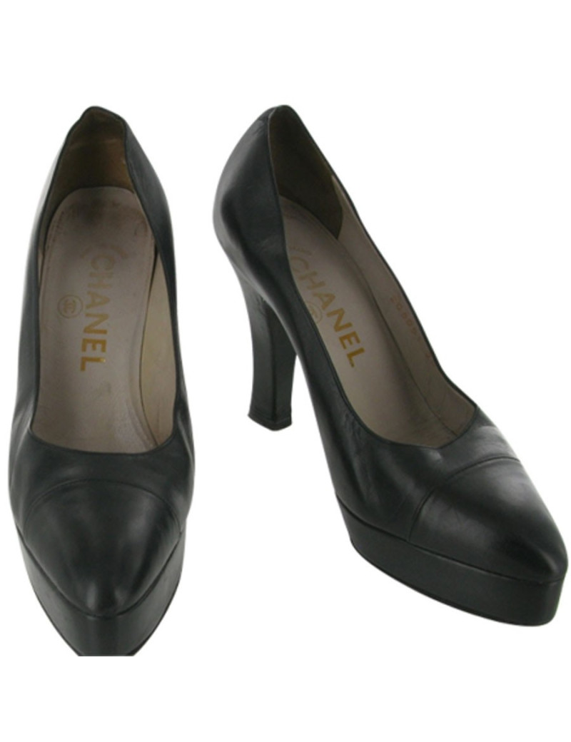 CHANEL shoes black leather T36