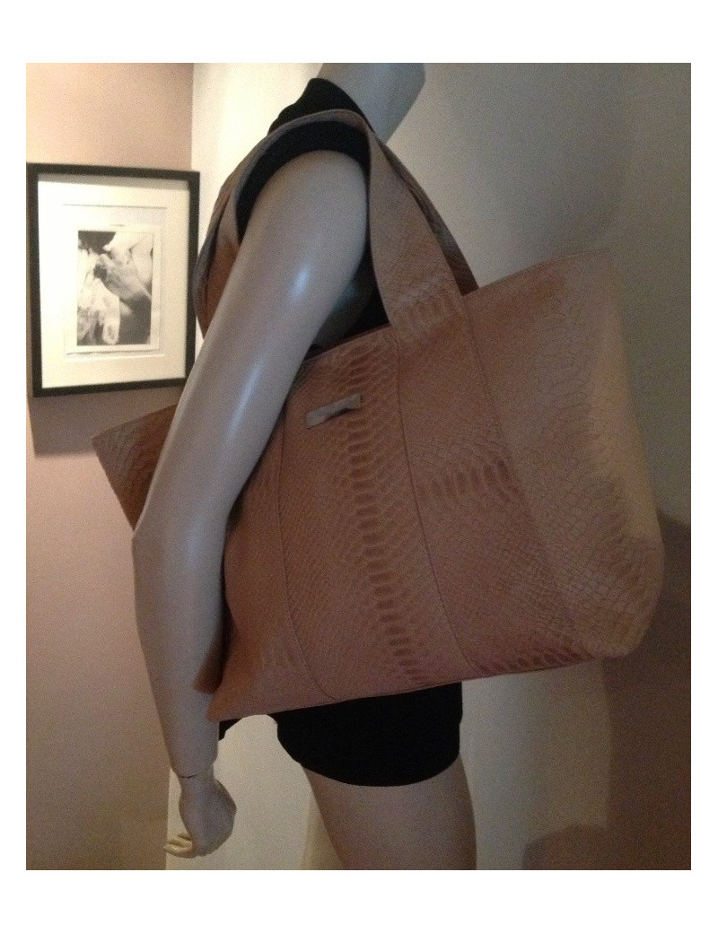 Cabas en cuir façon python beige BALMAIN