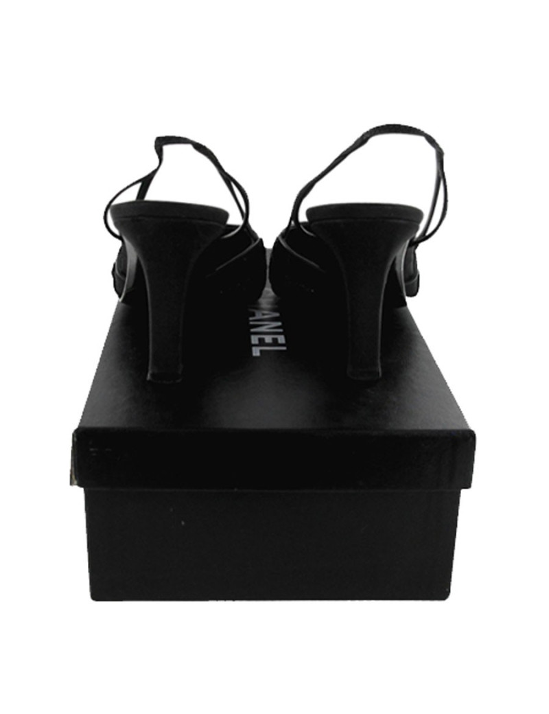 Couture t 36.5 CHANEL silk sandal black pearls