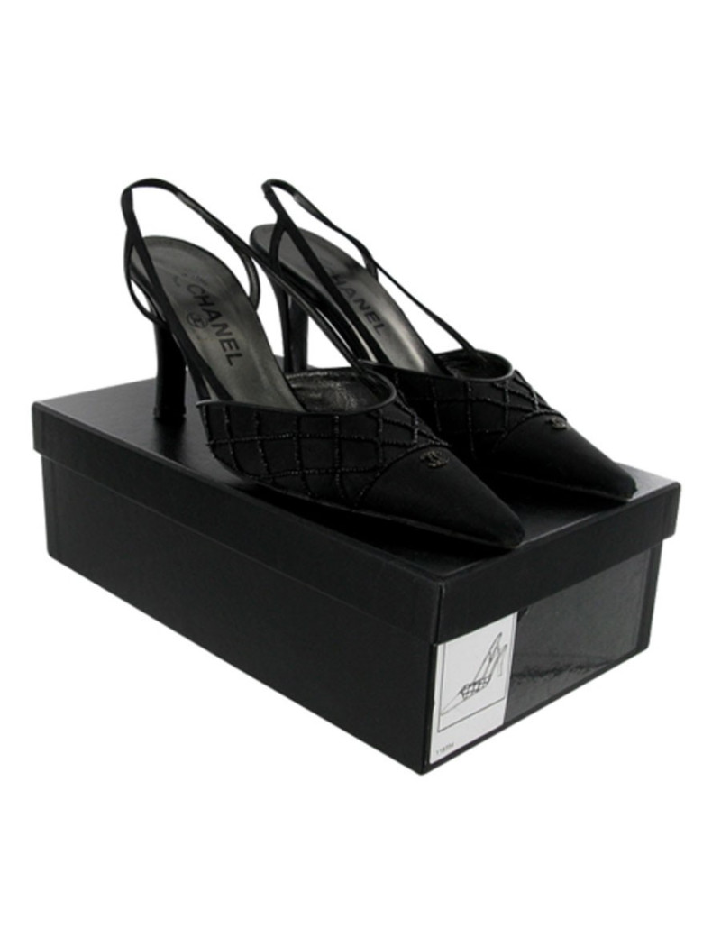 Couture t 36.5 CHANEL silk sandal black pearls