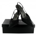 Couture t 36.5 CHANEL silk sandal black pearls