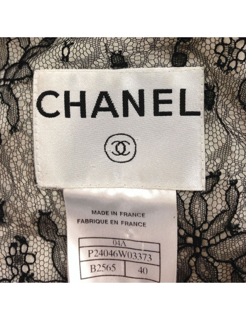 Veste CHANEL en tweed et dentelle Lesage noire et écrue T40