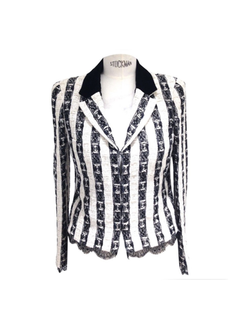Veste CHANEL en tweed et dentelle Lesage noire et écrue T40