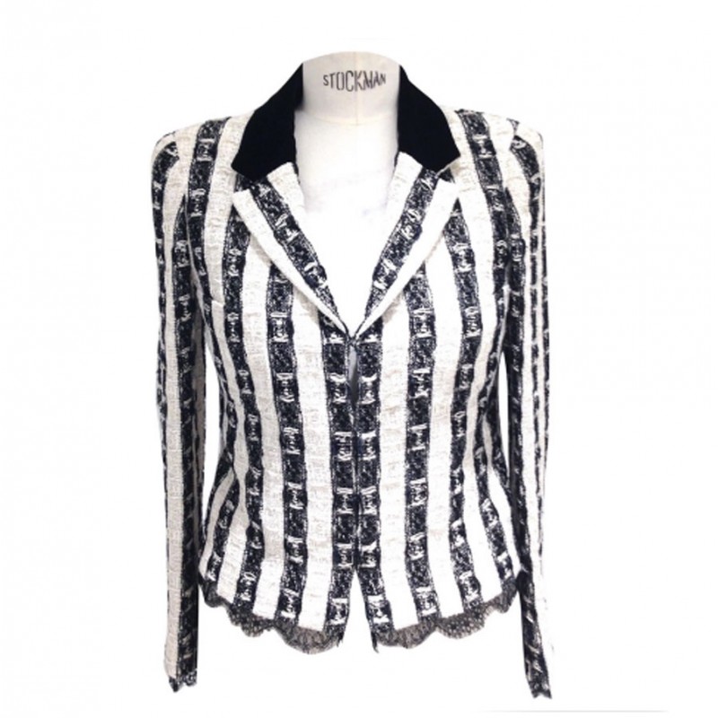 Chanel vintage black-white lesage tweed cardigan