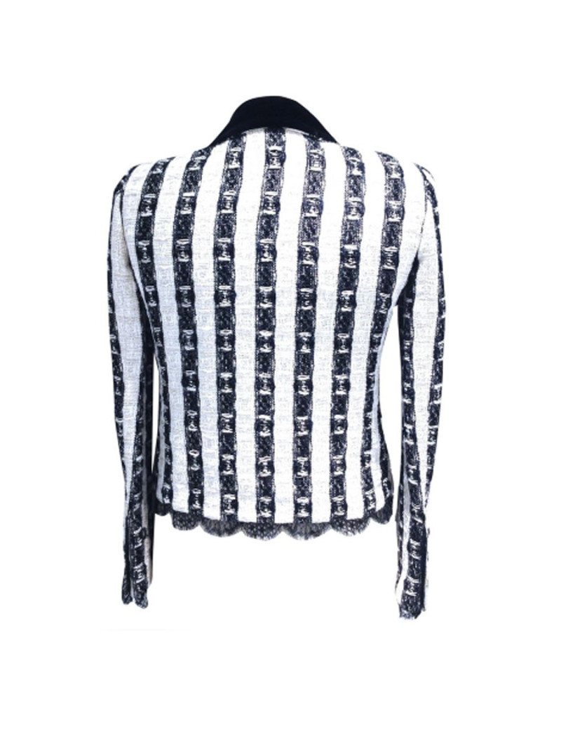 Veste CHANEL en tweed et dentelle Lesage noire et écrue T40