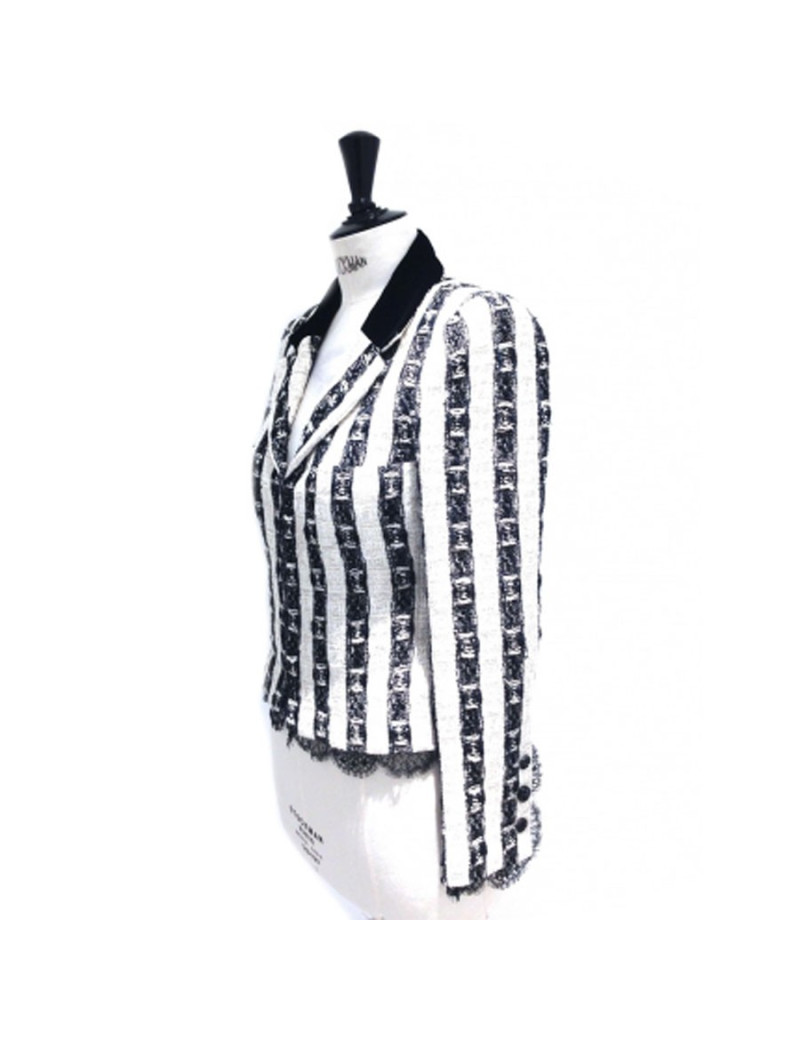 Veste CHANEL en tweed et dentelle Lesage noire et écrue T40