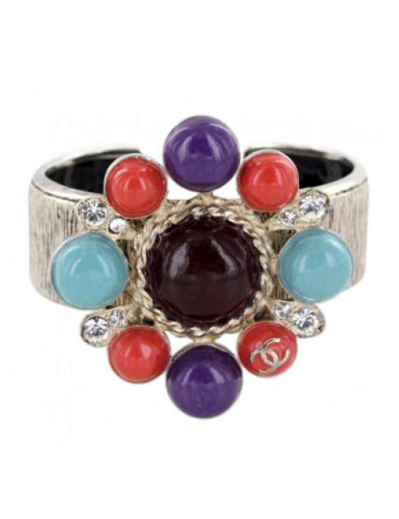 Bracelet CHANEL métal argenté et résine multicolore