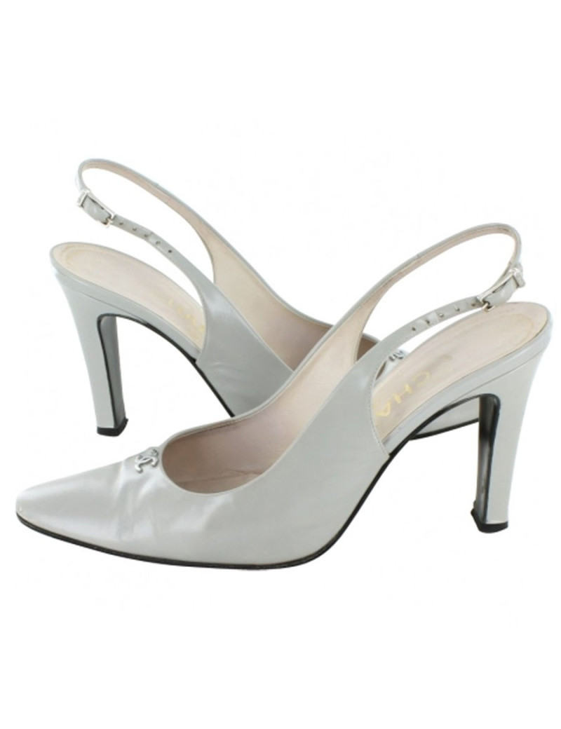 Escarpins CHANEL en cuir gris souris T 36,5 