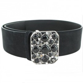 CHANEL belt loop black velvet jewel black and silver calfskin - VALOIS  VINTAGE PARIS