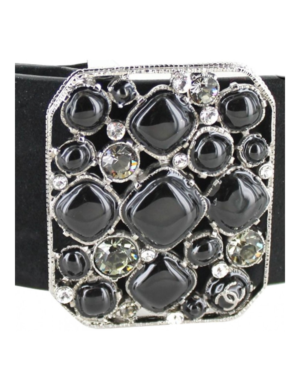 CHANEL belt loop black velvet jewel black and silver calfskin