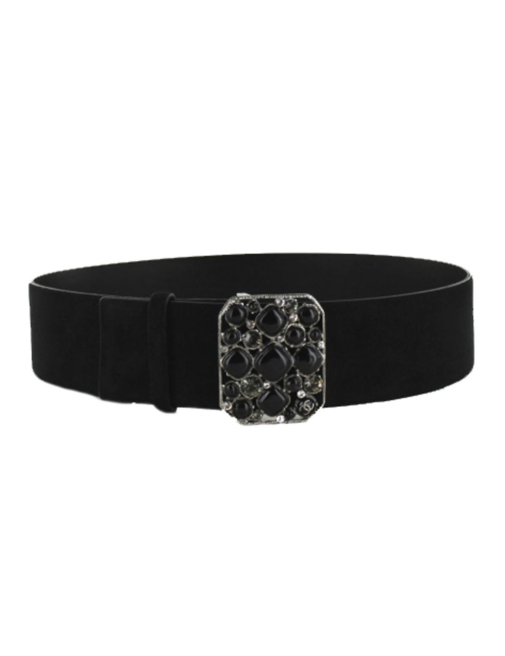 CHANEL belt loop black velvet jewel black and silver calfskin