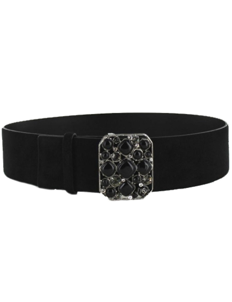 Ceinture CHANEL en veau velours noir boucle bijou noir et argent