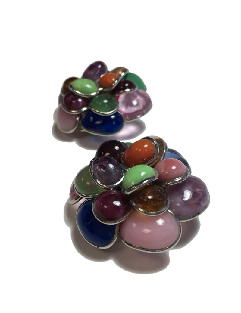 Boucles d'oreille clips MARGUERITE DE VALOIS  en pâte de verre multicolore